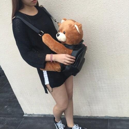 Women Fashion Leather Backpack Plush Teddy Bear Backpack/School bag fmous brand leisure small backpack bag
