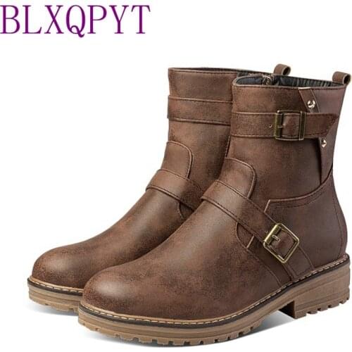 BLXQPYT Winter summer Boots 34-44 Size Round Toe Buckle Boots for Women Sexy Ankle Heels 4cm Fashion Shoes Casual Zip Snow HQ912