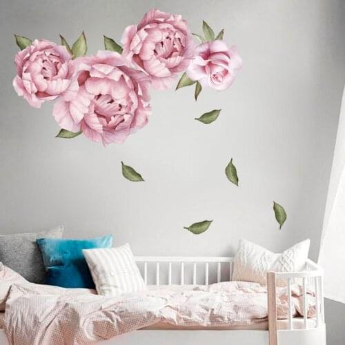 Large Pink Peony Rose Beautiful Flowers Wall Stickers for Baby Nursery Murals Wall Decor Poster Murals Living Room Wall Decal