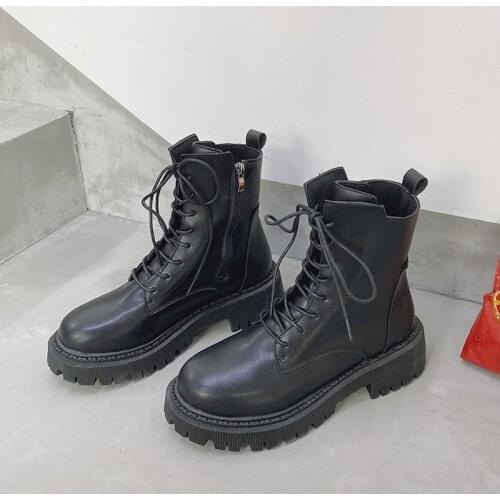 Ankle Boots Female Women Shoes Woman Wedges Leather Black Shoes for Women 2021 Martin Platform Boots Woman Booties Boot Rubber