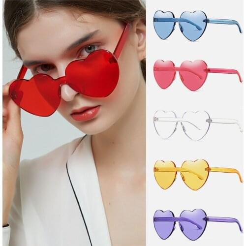 Candy Color Love Sunglasses Peach Heart Frameless Pc One-Piece Ocean Lens Glasses Gafas De Vista De Mujer