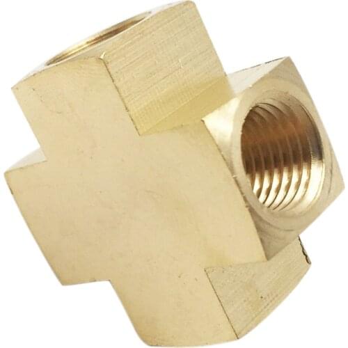 High Quality Metals Brass Pipe Fitting, Barstock Cross, 1/4" x 1/4" x 1/4" x 1/4" NPT Female Pipe