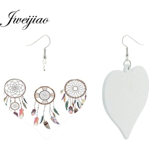 JWEIJIAO Bohemia Geometry Reticular Picture Earrings Glass Heart Shaped Wooden Accessories Handmade Birthday Gift Jewelry DH87