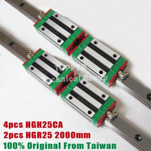 HIWIN Linear guide 2000mm,2pcs HGR25 linear guide rail+4pcs HGH25CA CNC Linear Guide Rail Block HGH25