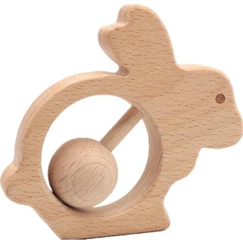 New Beech Animal Rabbit Wooden Molar Teether Toy Baby Rattle Teether Montessori Toys Gift
