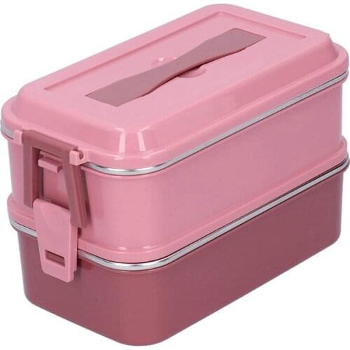 Stainless Steel Insulated Lunch Box Square Portable Leak-Proof Lunch Box with Handle Cherry Blossom Pink