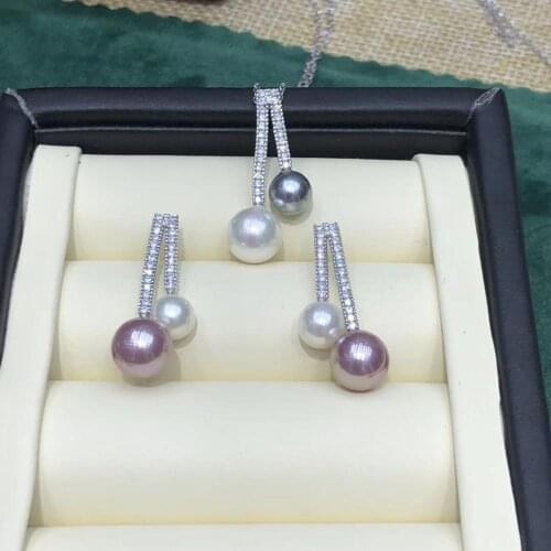 TWO ROWS 925 Sterling Silver Pendant Earrings Set Base Mounts Findings Jewelry Set Parts Fittings Accessories for Pearls