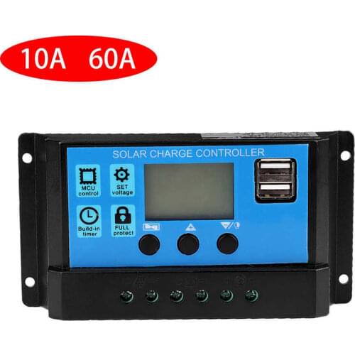 10A 20A 30A 40A 50A 60A PWM Solar Charge Controller LCD Display Dual USB Output 12V 24V Solar Panel PV Regulator