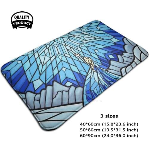 Fractals In The Stained Glass Window Door Mat Foot Pad Home Rug Elsa Snow Winter Magic Blue Ice Mountain Snowflake Stained