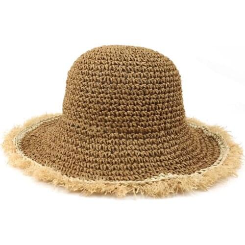 Summer Women Crochet Knit Straw Hat Wide Wavy Brim Sunscreen Beach Cap Sunhat Outdoor Anti Uv Bowknot Straw Sun Hat Panama Hat