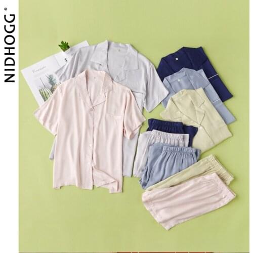 Summer Couples Satin Pajamas Short Sleeve Pijamas Women and Men Sleepwear Solid Color Shorts Lounge Wear Elegant Fresh Home Set