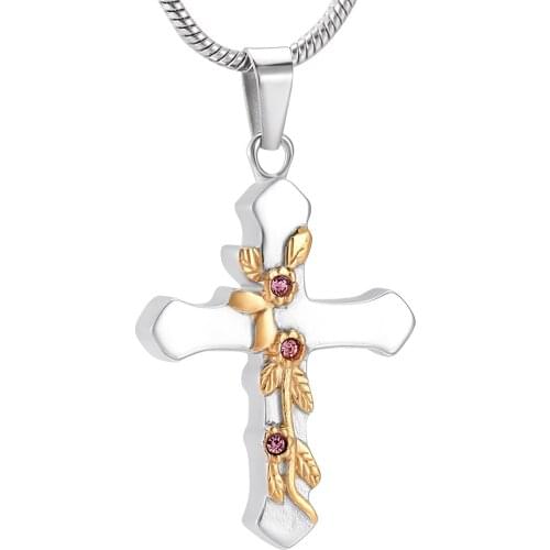 Memorial Jewelry Urn Necklace Rose Cross Gold Crystal Cremation Jewelry Pendants For Women Men +Gift Box+Fill Kits