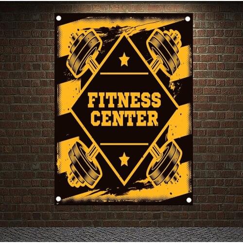 FITNESS CENTER Motivational Workout Posters Wall Chart Exercise Banners Flags Wall Art Tapestry Sticker Gym Wall Decoration