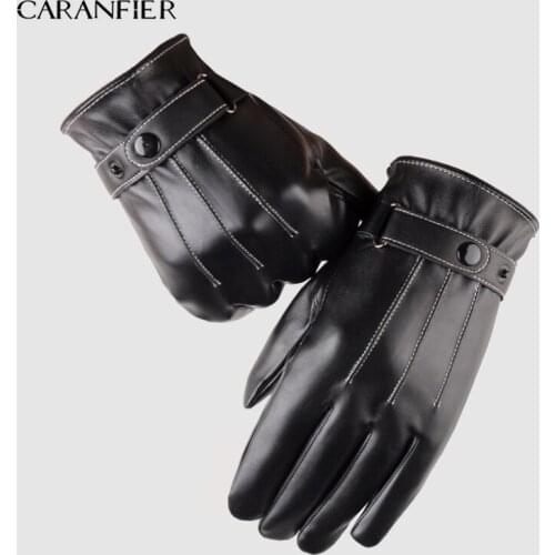 CARANFIER PU Leather Gloves Men Autumn Winter Warm And Velvet Padded Windproof Riding Motorcycle Gloves Student Touch Screen