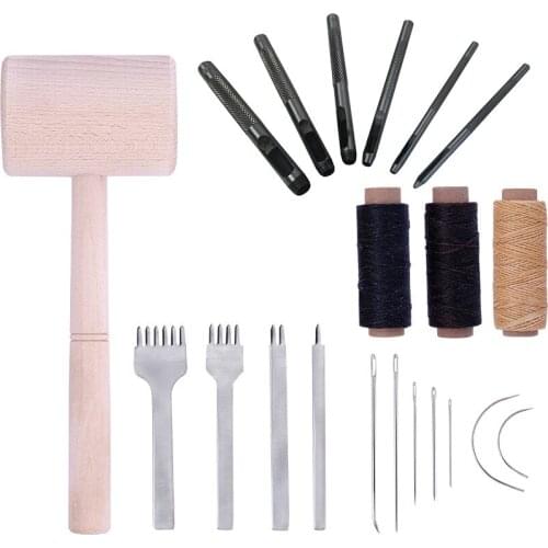 Leather Craft Punch Tools Kit Stitching Carving Working 1Set Punch Sewing Thread Hand Stitch DIY Leather Crafts Tool Set