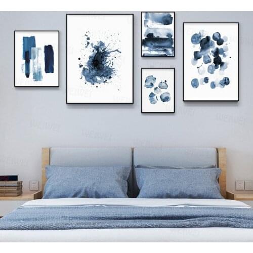 Blue Watercolor Ink Wall Painting Abstract Art Canvas Poster Nordic Print Minimalist Picture Living Room Scandinavian Home Decor