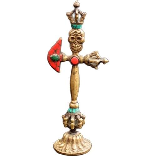 Nepal Old Technology Of Brass With Green Imitation Turquoise Tibetan Buddhism Vajra Ritual