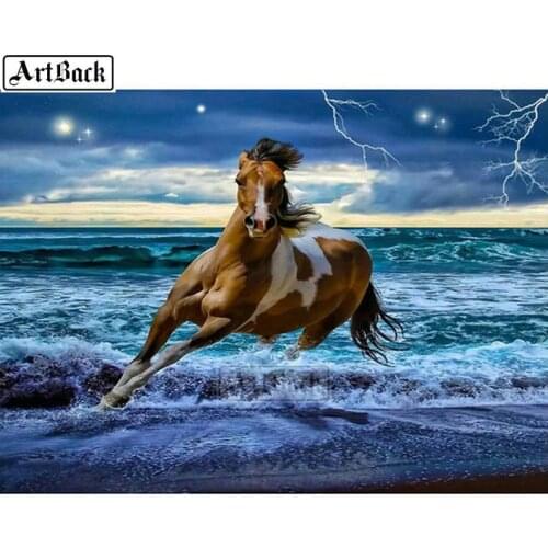 New diy diamond painting horse sea kit full square / round drill 3d diamond embroidery resin mosaic home decoration SE93