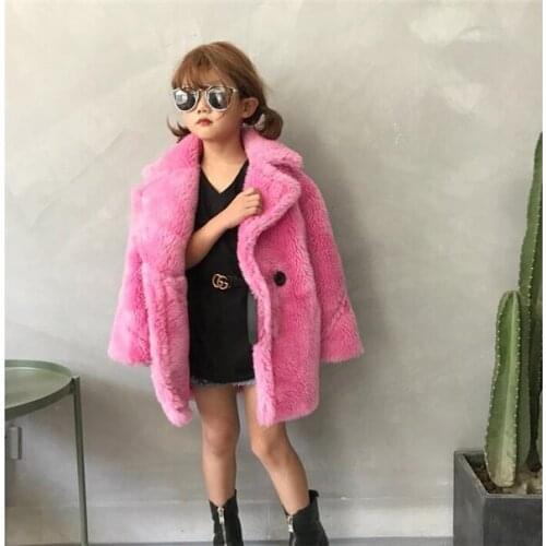 Autumn-winter fur coat with thicker girls sheep-like fur-in-one princesss wool coat kids jackets for girls baby girl coat