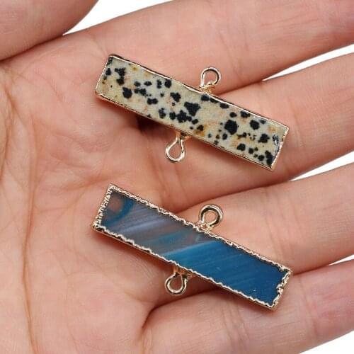 Blue Agates rectangular gold-plated semi-precious stone connector for jewelry making temperament accessories size 20x36mm
