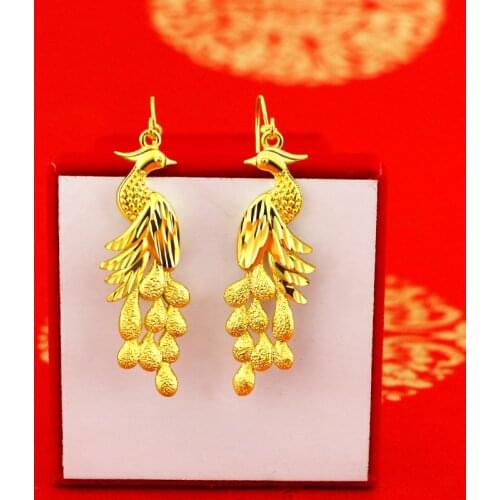 Luxury 14K Yellow Gold Plated Drop Earring For Women Filled Gold Phoenix Female Drop Earring Wedding Fine Jewelry Birthday Gifts