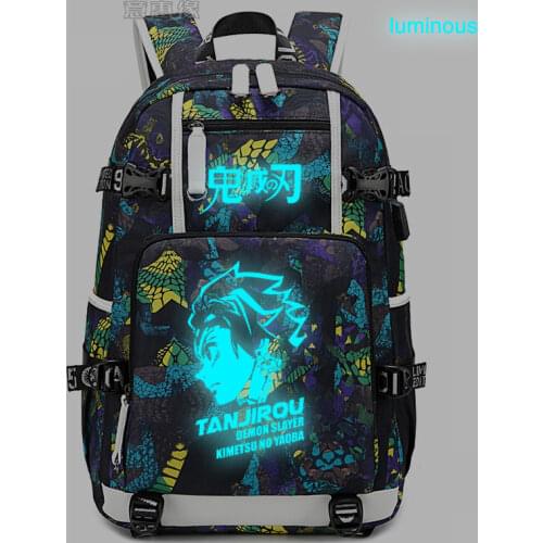 New Demon Slayer: Kimetsu no Yaiba Kamado Tanjirou Backpack laptop bag Men Travel bags USB Luminous Oxford Backpack schoolbag