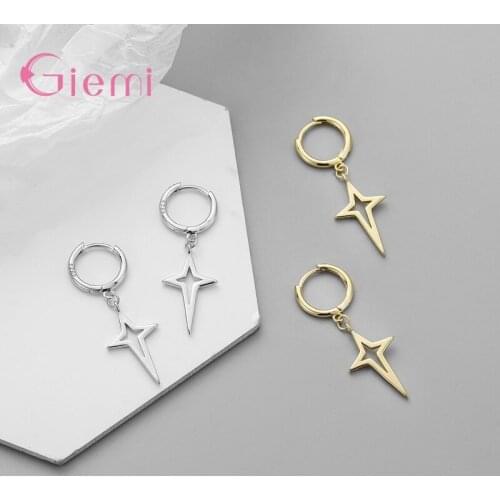 Real 925 Sterling Sliver Four-pointed Star Drop Earrings For Women Men Fashion Tiny Minimalist Earrings Simple Ear Jewelry