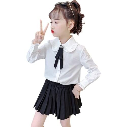 Girls School Blouse Solid Color Girls Shirts Casual Style Childrens Shirts For Girl Spring Autumn Kids Clothes Girls 6 8 10 12