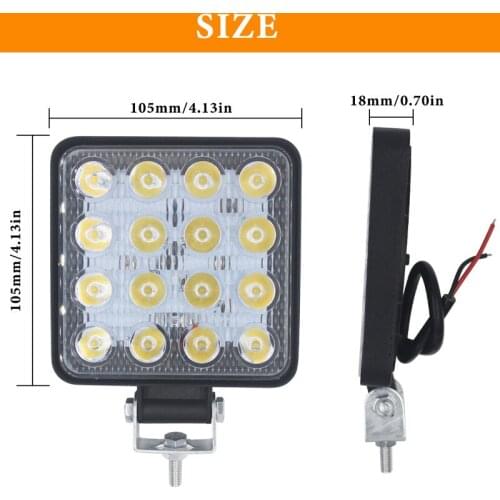 Work Light 16LED 48W 12V 24VCar LED Spotlight Square Auto Truck Tractor Off Road Mini Ledbar Off road Motor Accessories 4x4 SUV