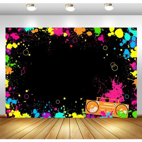 Lets Glow Backdrop Painted Graffiti Splash Birthday Photography Backdrops Birthday Party Decor Banner Photo Background