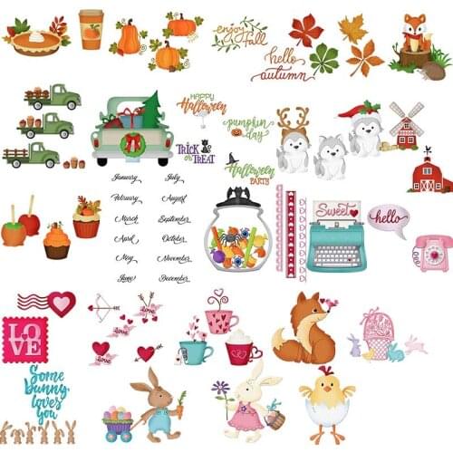 Autumn Leaves Animals Houses Months Cutting Dies For Scrapbooking Craft Die Cut Card Making Embossing Stencil Album Decoration