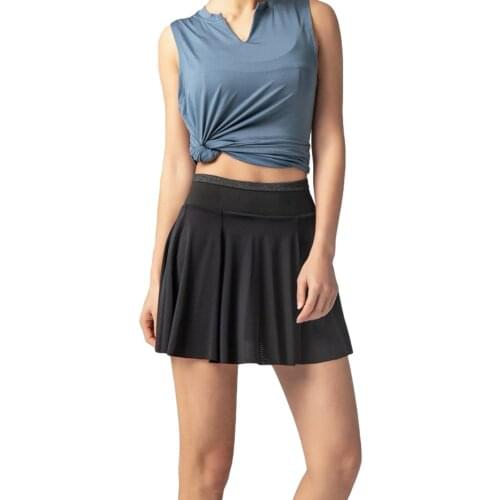 Women Casual Pleated Hem Skirt, Solid Color Elastic High Waist Skirt for Sports, Black/ Light Purple/ Violet