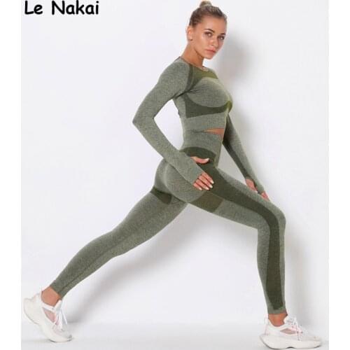 Long sleeve seamless yoga set for women workout seamless leggings open back yoga top fitness gym clothing gym suits