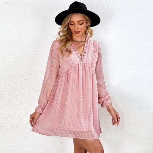 Boho Summer Dress 2021 Ruffles Print V Neck Chiffon Midi Dress Women Wrist Flare Sleeve Empire Holiday Beach Dresses For Women