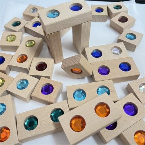 128pcs Wooden Gem Blocks Stacking Toys Kids Educational Toys for Children Creative Game Baby Jenga Building Blocks Gem Toys