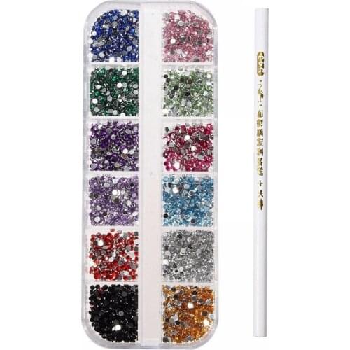 3000Pcs 3D Acrylic 2mm Rhinestones Gems Studs Nail Art Decoration Kit + Pen, Mix colors
