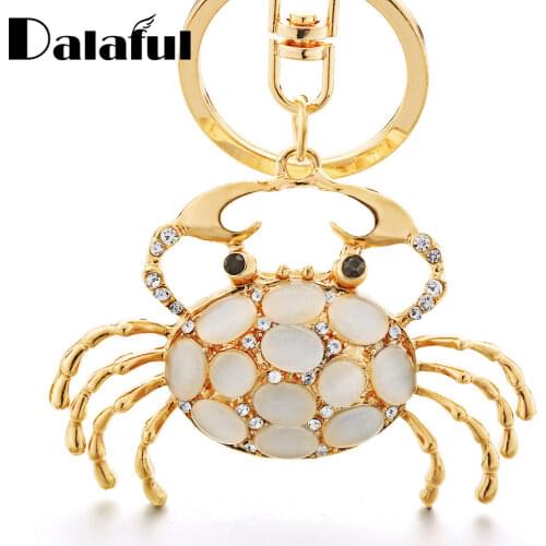 Pretty Chic Opals Crystal Animal Keychains Lovely Crab Key Chain Key Ring Bag Pendant Keyrings Car For Women K370 New