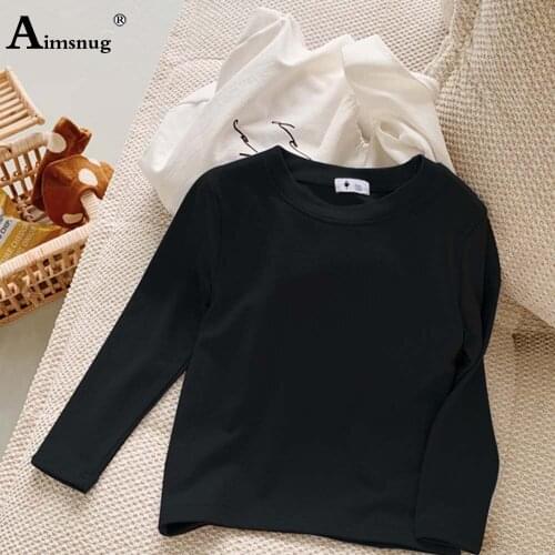 Aimsnug T-shirt Kids Unisex Round Neck Long Sleeve Tees Children Boys Girls Casual Shirt 2021 Autumn Solid Leisure Cotton Tops