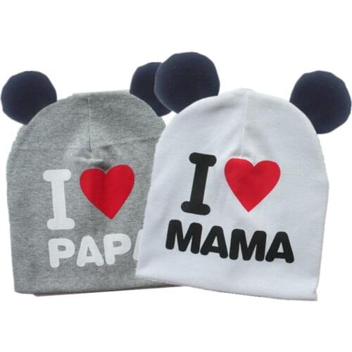 Brand baby earflap cap girl hat cap sweet heart I love mama papa cotton beanie for girls boys with ear bonnet 6 months-3 years