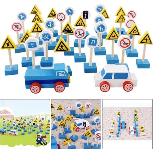 Traffic Signs Wood Wooden Toy Accessories Educational Playset Kids Play Toys