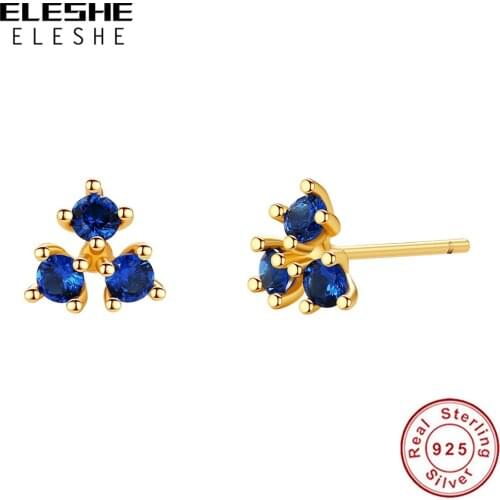 ELESHE Wholesale Crystal Flower Stud Earrings 925 Sterling Silver with 18K Gold Plated Earrings For Women Fashion Jewelry 2021