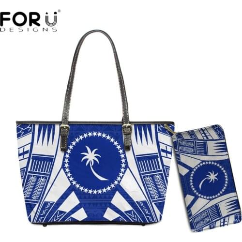 FORUDESIGNS 2021 New Fashion Women PU Leather Totes Bag And Purse Set Polynesian Chuuk Tribal Print Party Crossbody Sac A Main
