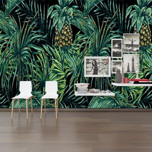 Custom Mural Wallpaper Hand Drawn Southeast Asian Style Palm Tree Leaves Background Wall Painting
