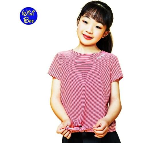 2020Summer 8 10 12 14 16Y Girls T-Shirt Fashion Girl Top Kids Strip Casual Tee Short Sleeve Girl Clothes Striped Shirt White Red