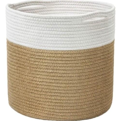 Cotton Roll Rope Basket, Decorative Woven Storage Basket, Laundry Basket, Suitable for Pillows, Toys, Clothes, Towels