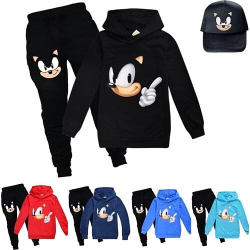 Cotton childrens long-sleeved Hooded sweater + black trousers + baseball cap fashion trend sports and leisure childrens Sets