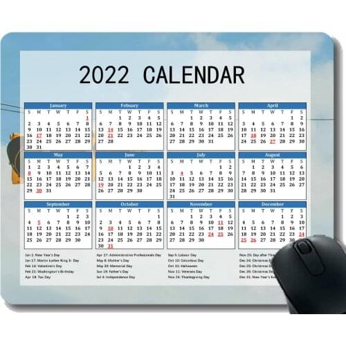 Gaming Mouse Pad 2022 Year Calendar with Holiday,Traffic Light Sky Clouds Anti-Slip Rubber Mousepad with Durable Stitched Edges