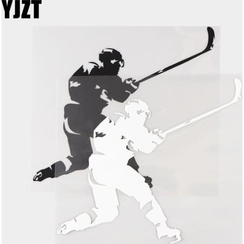 YJZT 18.3×16.6CM Exquisite Vinyl Decal Car Sticker Hockey Player Pattern Body Decoration Black/Silver 20A-0475