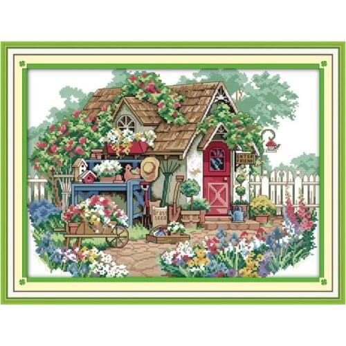 Joy Sunday Cross Stitch Landscape Pictures 11 14CT Embroidery Cross Stitch Flower Cabin DIY Needlework DMC Counted Cross Stitch