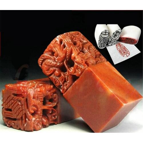Chinese Traditional Five Dragons Scarlet Carving Sculpture Name Stone Jade Seal